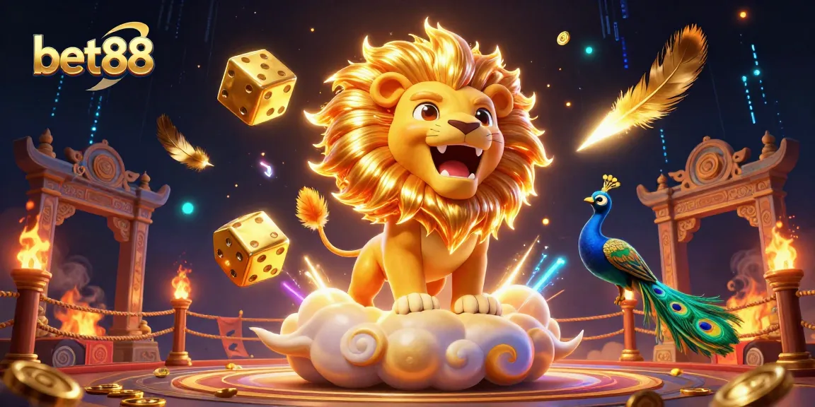 Win big with bet88 in a vibrant 3D casino scene, featuring iconic gaming elements.