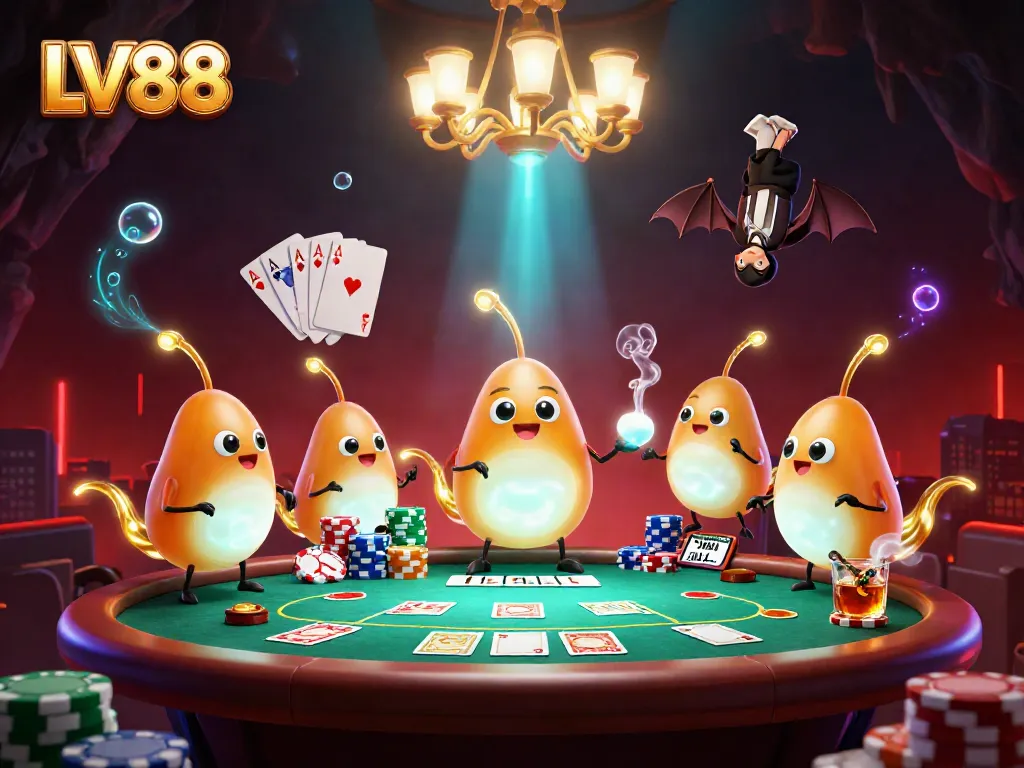 Experience the excitement at LV88 casino with lively glowworms lighting a vibrant gambling scene full of action.