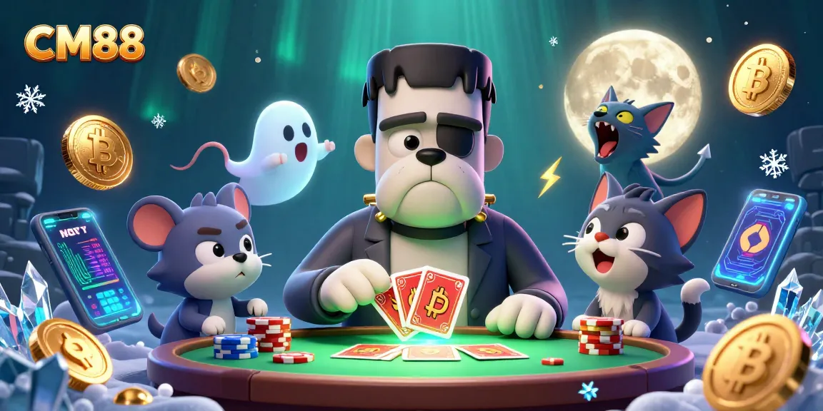 Win big with CM88's thrilling gaming scene featuring unique characters and vibrant crypto elements!