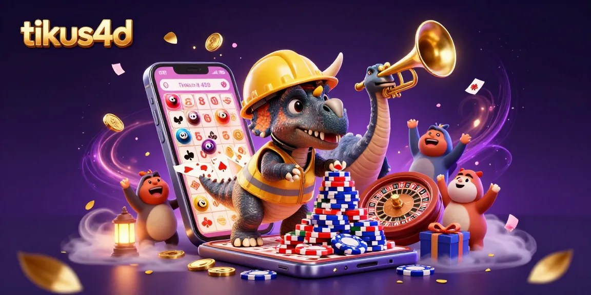 Engage with tikus4d in a vibrant lottery-themed scene filled with colorful elements and dynamic characters.
