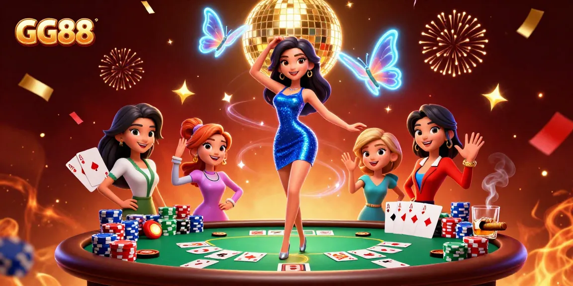 Win big at GG88 with exciting poker, vibrant characters, and dynamic casino elements in a lively scene.