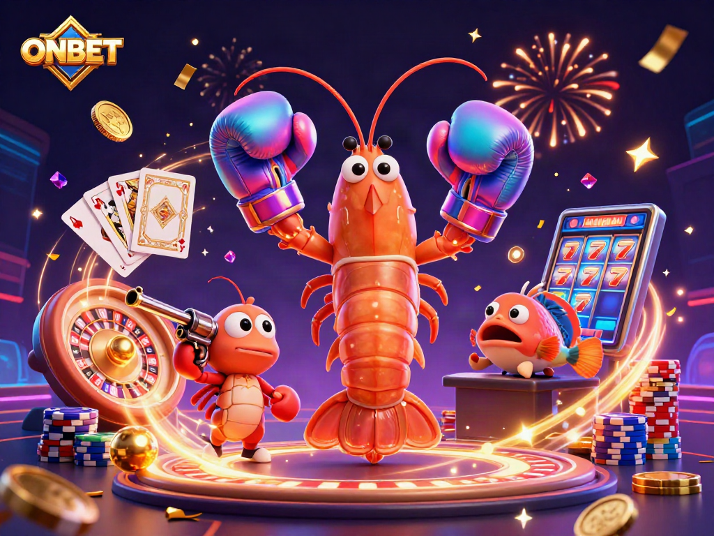 Experience thrilling gaming adventures with ONBET featuring vibrant casino elements and lively characters.