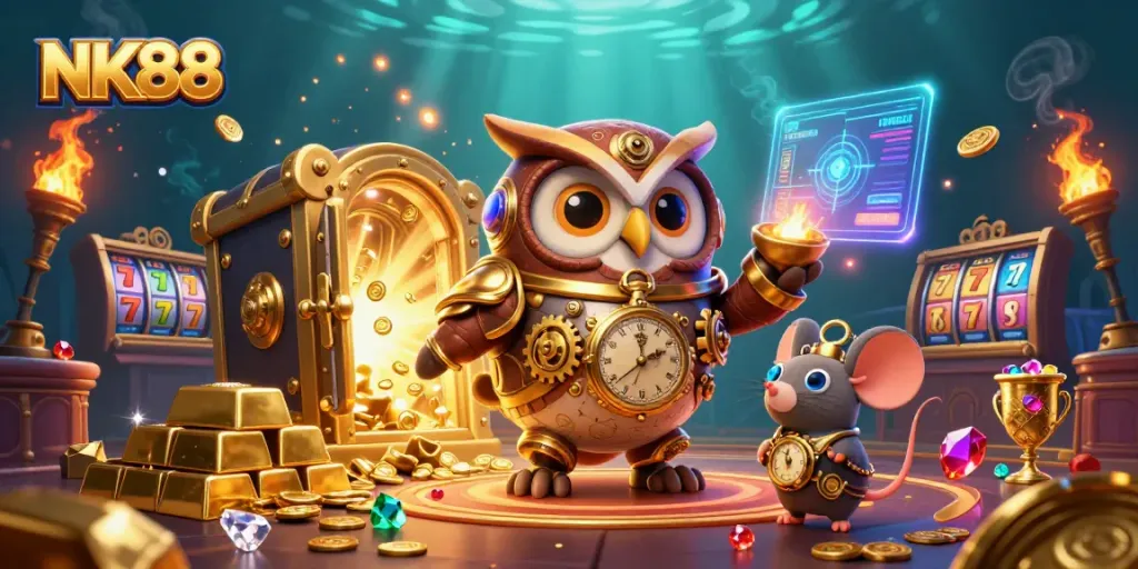 Experience thrilling gaming action with NK88 in a vibrant casino scene featuring rich, colorful elements.