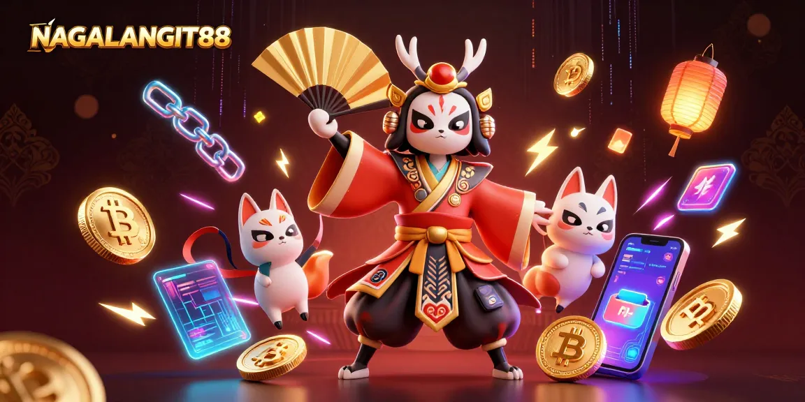 Engage with NAGALANGIT88 in a vibrant casino setting featuring dynamic 3D characters and gaming elements.