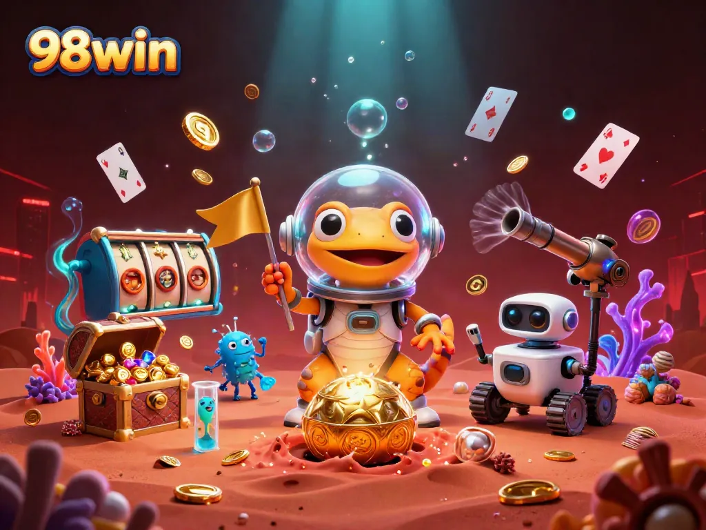 Engage with the thrilling world of 98win as a Martian gecko discovers a luxurious casino amid Mars' sands.