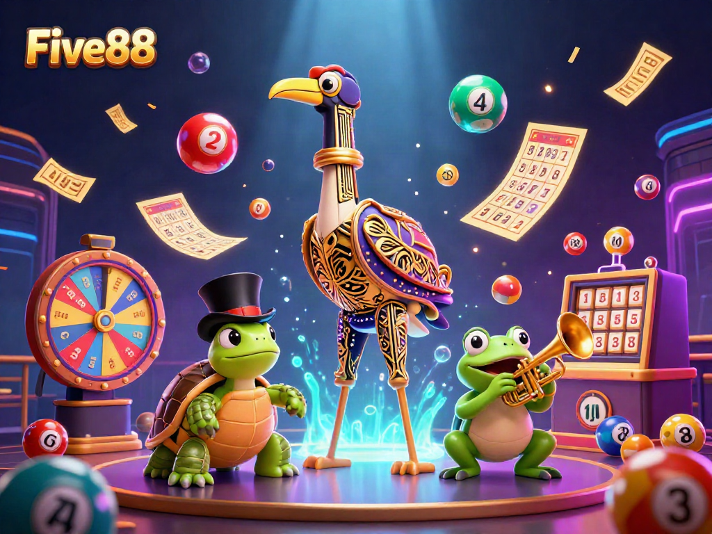 Experience thrilling games at Five88's vibrant 3D casino with lottery balls and excitement.