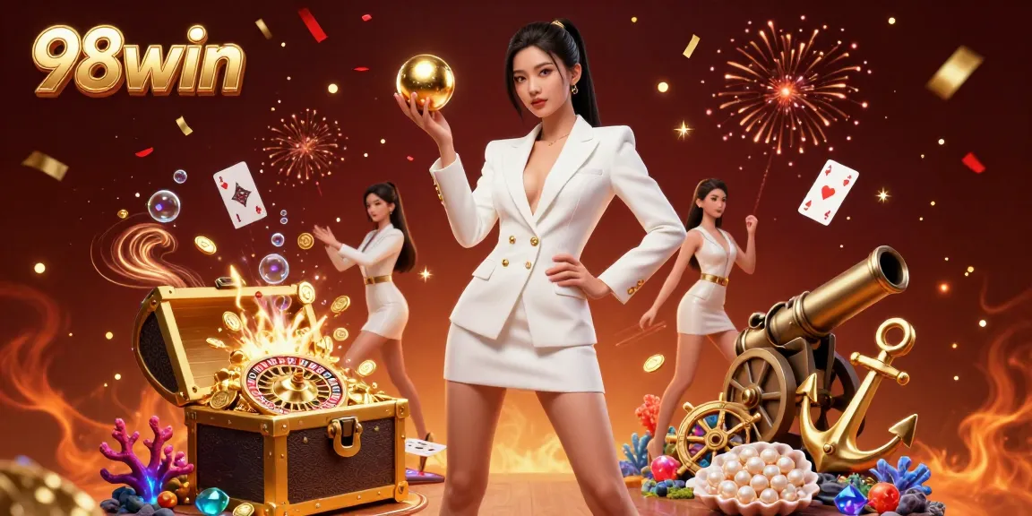 Experience the excitement of 98win casino with vibrant reels, golden treasures, and luxurious gaming ambiance.
