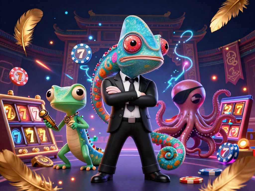 Engage with okfun casino's vibrant atmosphere featuring animated characters and dynamic slot elements.