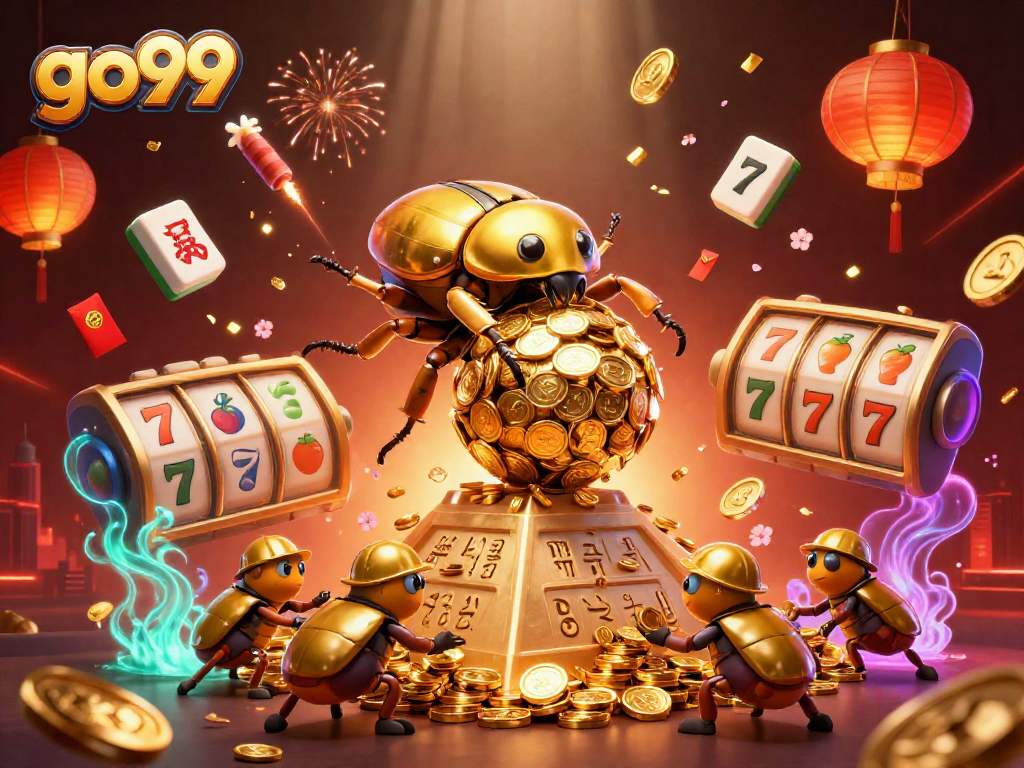 Experience the thrill of go99 with golden coins and vibrant casino symbols in a captivating scene.