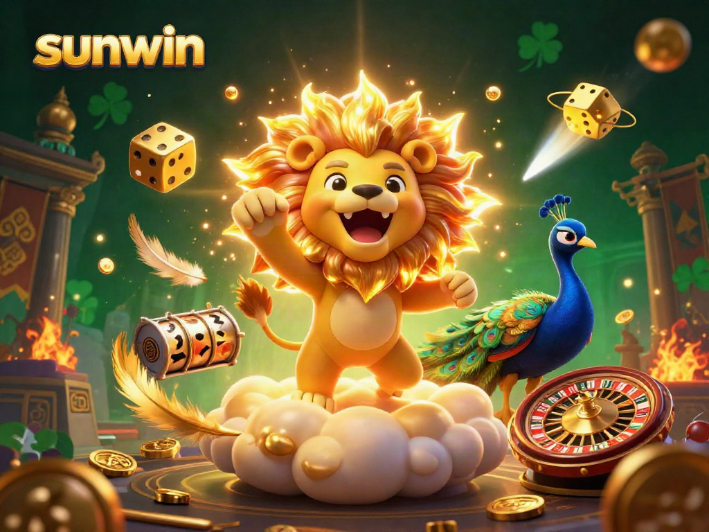Engage with sunwin's thrilling casino adventure featuring a roaring sun lion and golden casino elements.