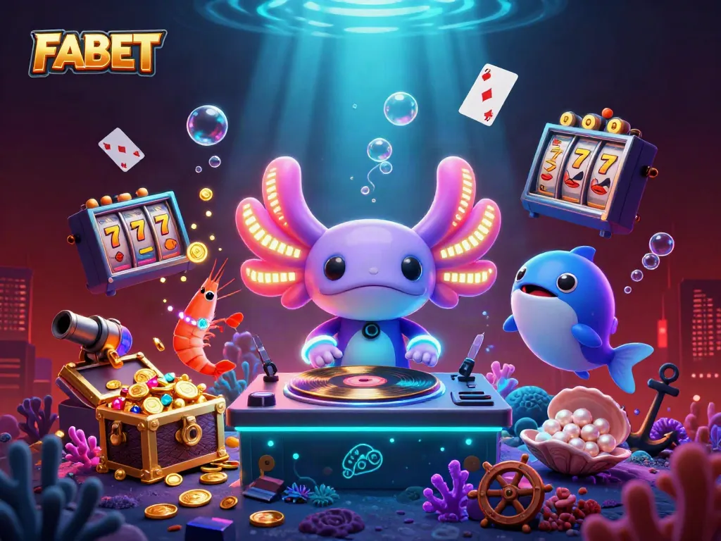 Spin and win at FABET with a vibrant underwater casino scene featuring neon characters and exciting game elements.