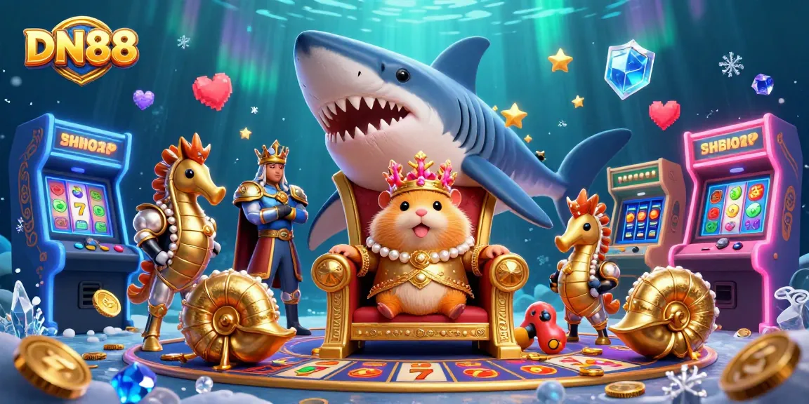 Engage with exciting DN88 slots featuring a golden hamster king on a spectacular gaming throne.