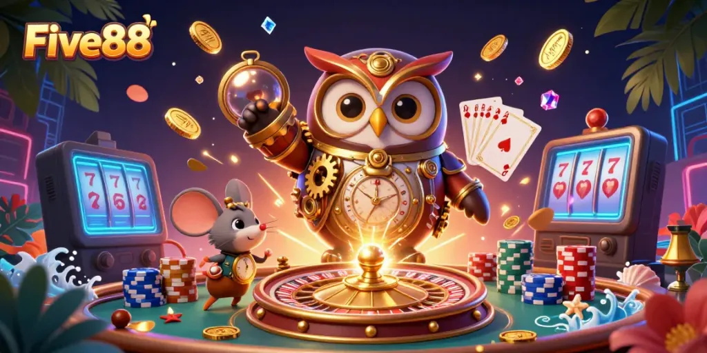 Experience the excitement at Five88 with dynamic casino elements and engaging characters.