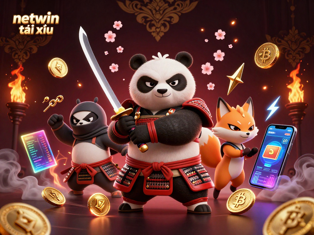 Engage in netwin tài xỉu with a fierce panda samurai and dynamic gaming elements.