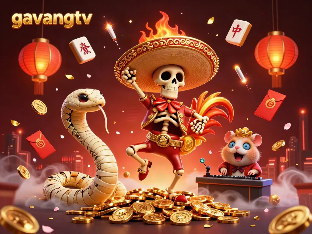 Experience dynamic celebrations with gavangtv's vibrant characters among sparkling game elements.