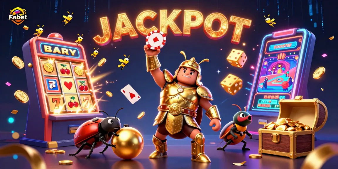 Fabet showcases a vibrant 3D scene with characters celebrating gaming wins and jackpots.