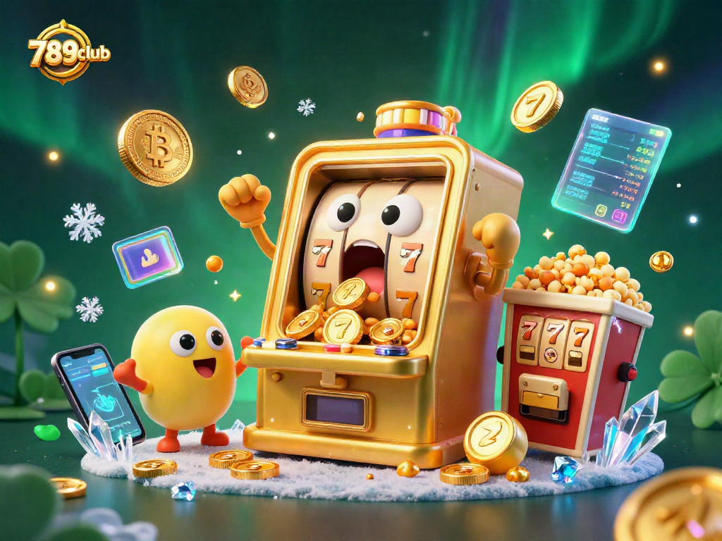 Win big with 789club as the vibrant golden slot machine hits its jackpot, surrounded by cheering baby slots!