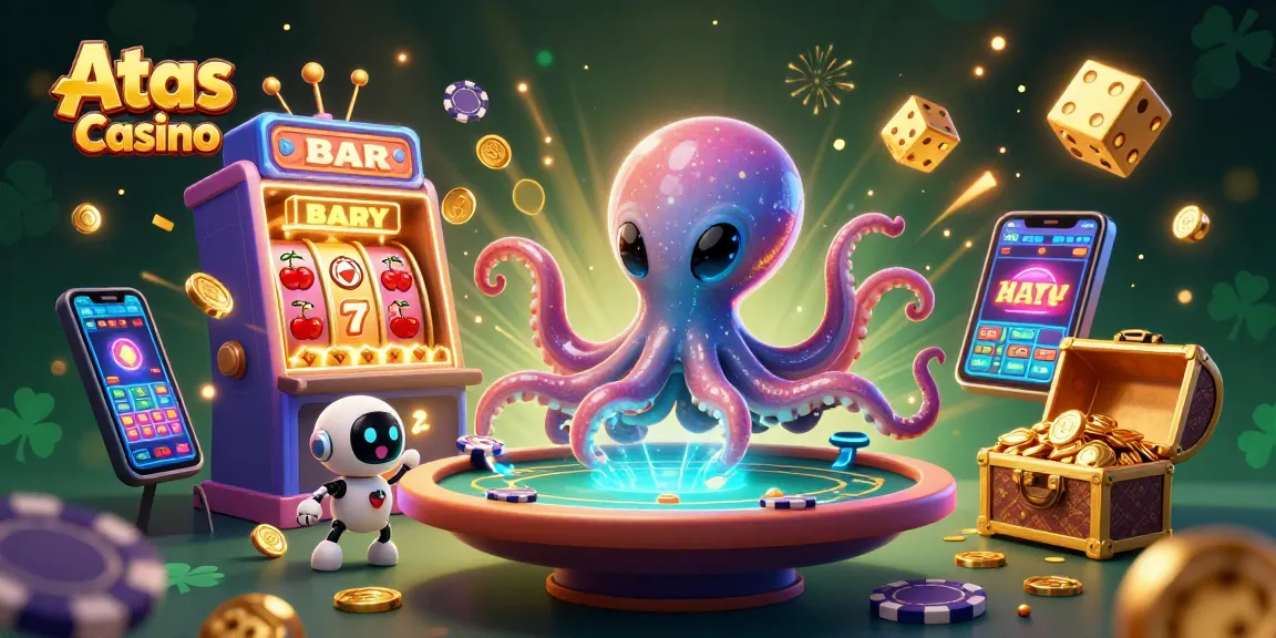 Experience thrilling gameplay at Atas Casino with dynamic 3D illustration showcasing winning slot adventures.