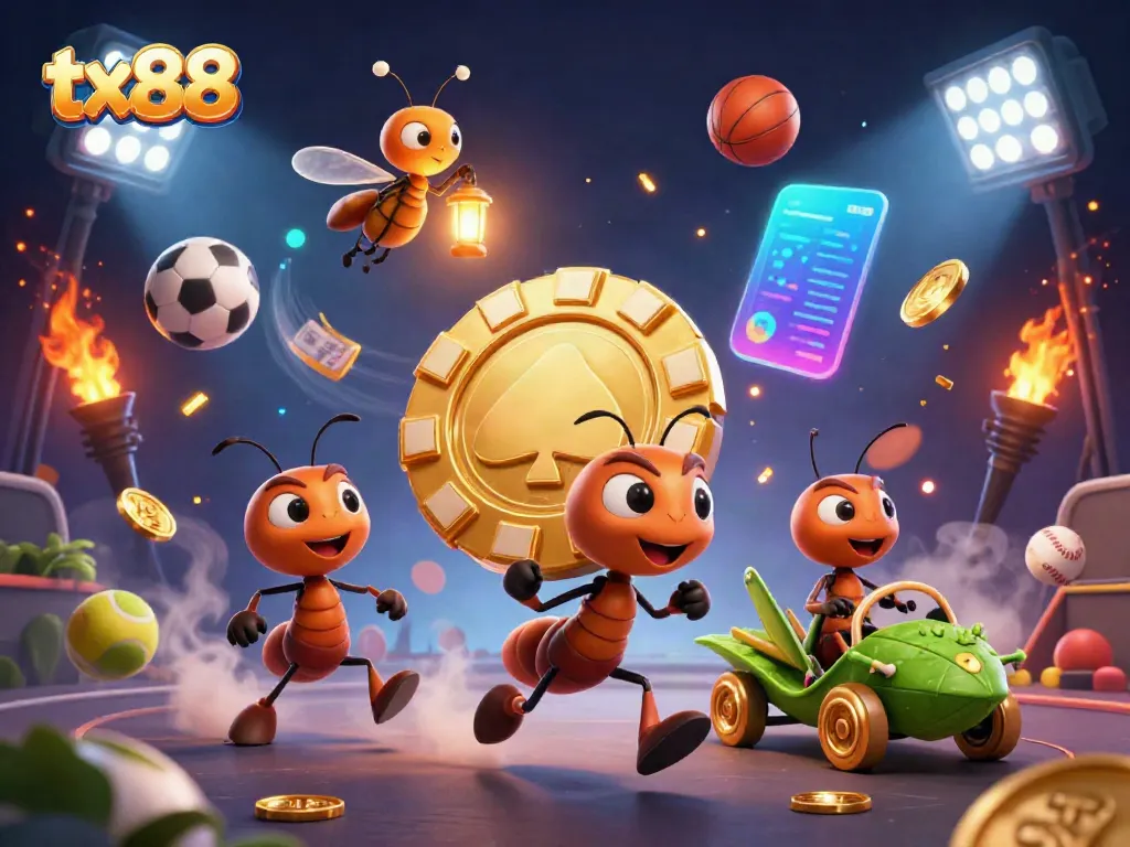 Experience the excitement of tx88 with cartoon characters in a dynamic 3D gambling heist scene.