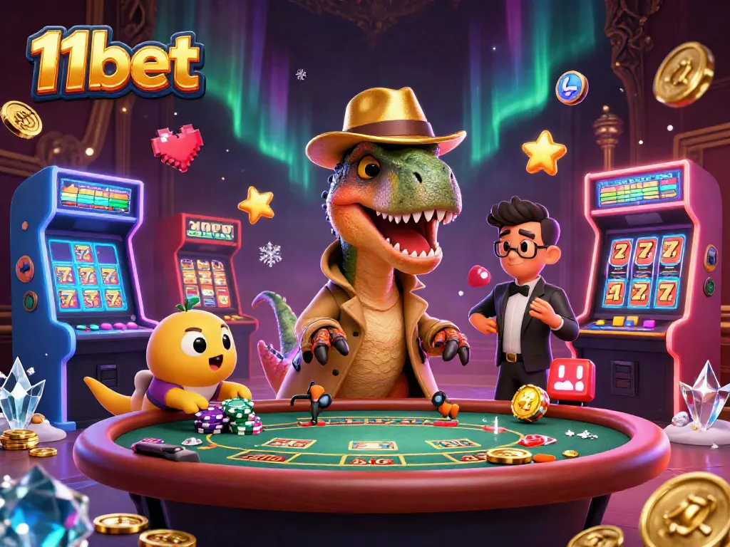 Experience thrilling action with 11bet as a velociraptor card counter navigates a blackjack table.