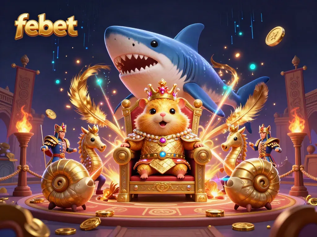 Experience febet's vibrant gaming world with a golden hamster king and underwater themes.