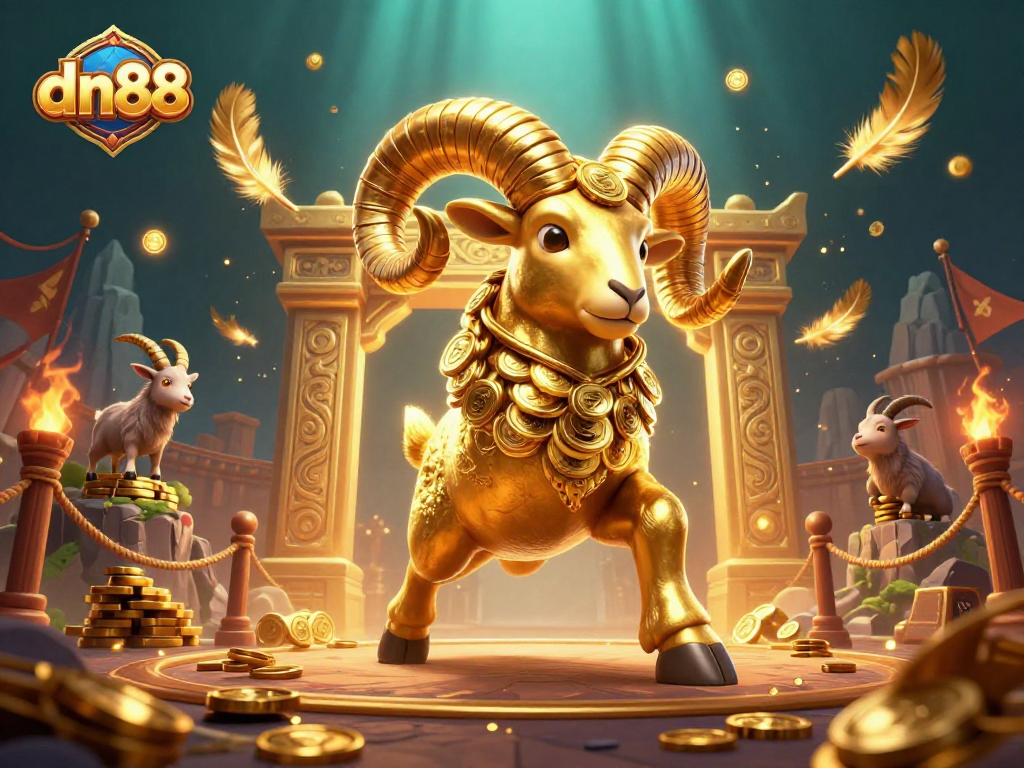 Engage with thrilling action at dn88's casino, featuring a charging golden ram and dynamic gaming elements.