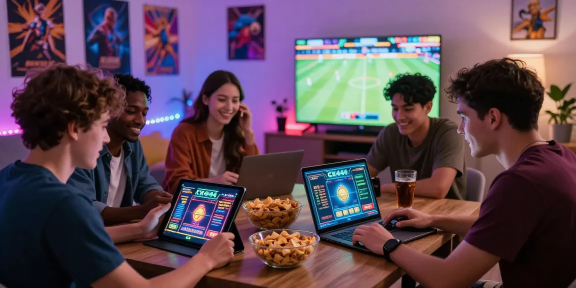 Friends enjoying a CK444 gaming night with casino games and sports betting.