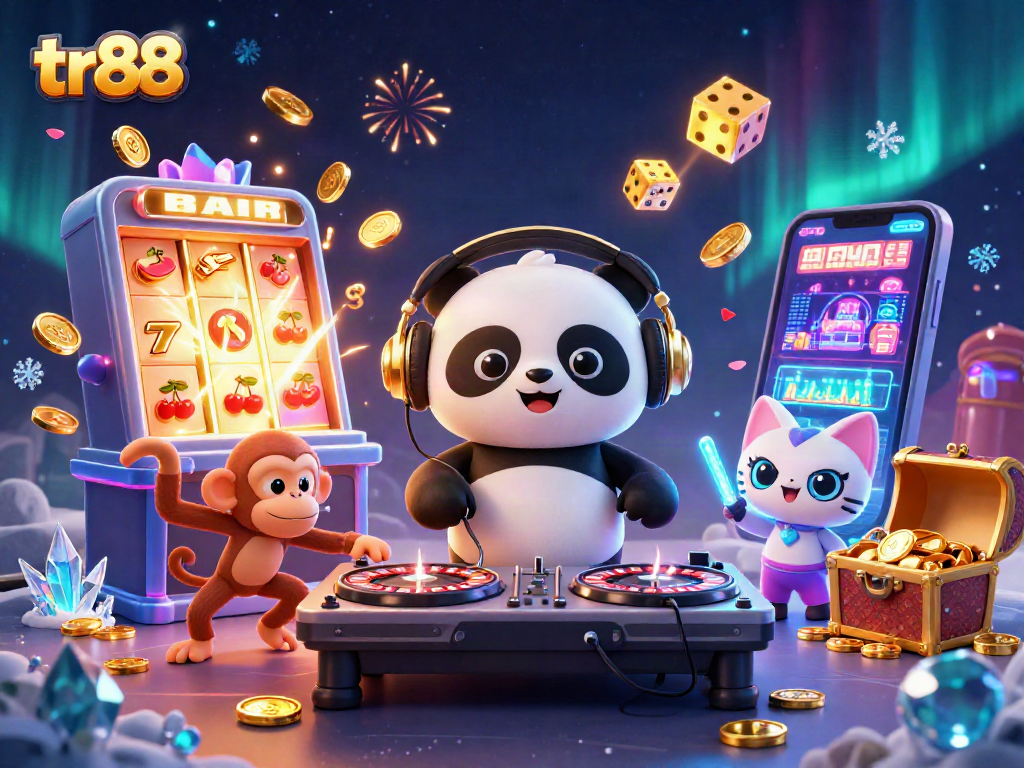 Engage with tr88's lively casino experience featuring DJ panda, breakdancer monkey, and rave kitten.