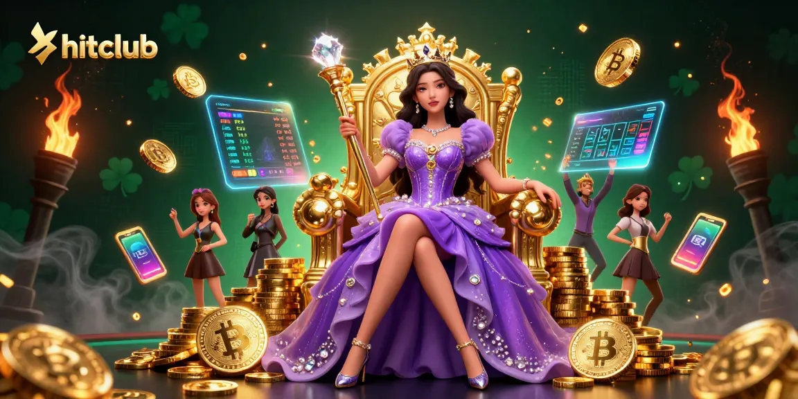 Engage with hitclub's rich 3D casino experience showcasing a princess, Bitcoin, and Ethereum elements.
