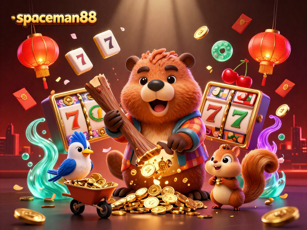 Experience slots excitement with spaceman88 in a dynamic casino scene filled with gold!