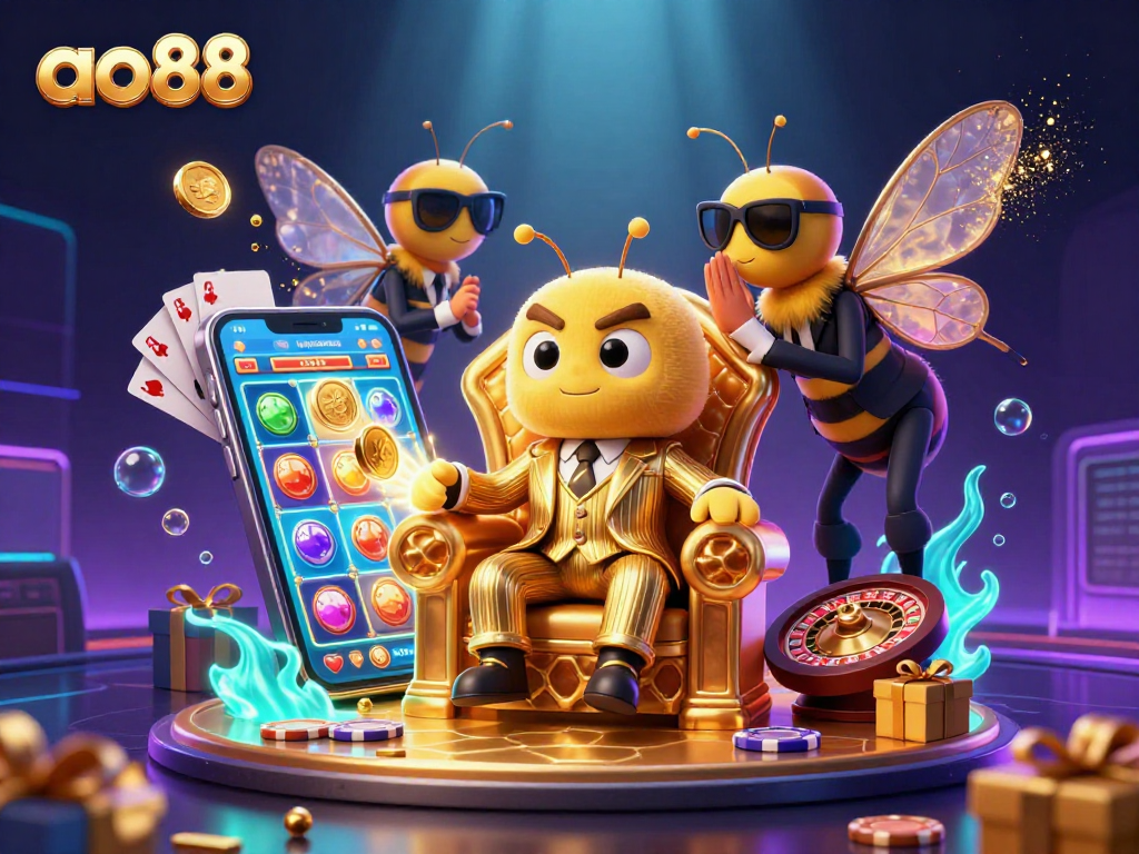 Spin to win with ao88 in this vibrant, dynamic 3D casino scene packed with action and energy.