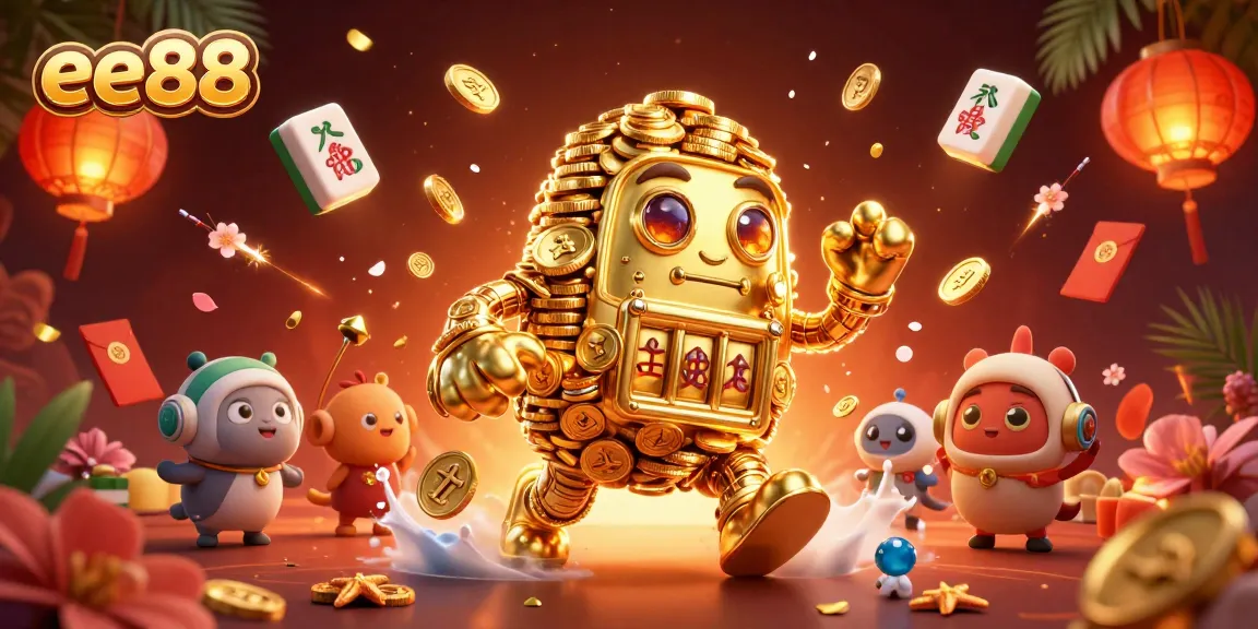 Experience exciting wins with ee88’s vibrant casino gaming world featuring a golden golem and festive elements.