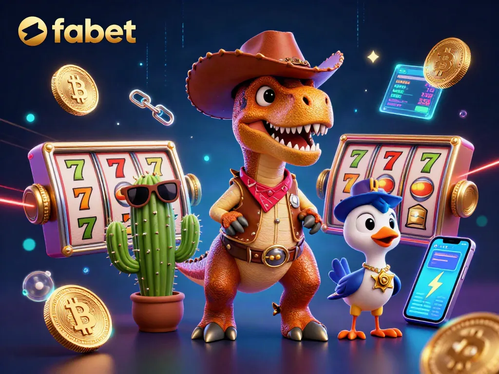 Experience thrilling slot games at fabet with a vibrant 3D dinosaur scene full of action and excitement.