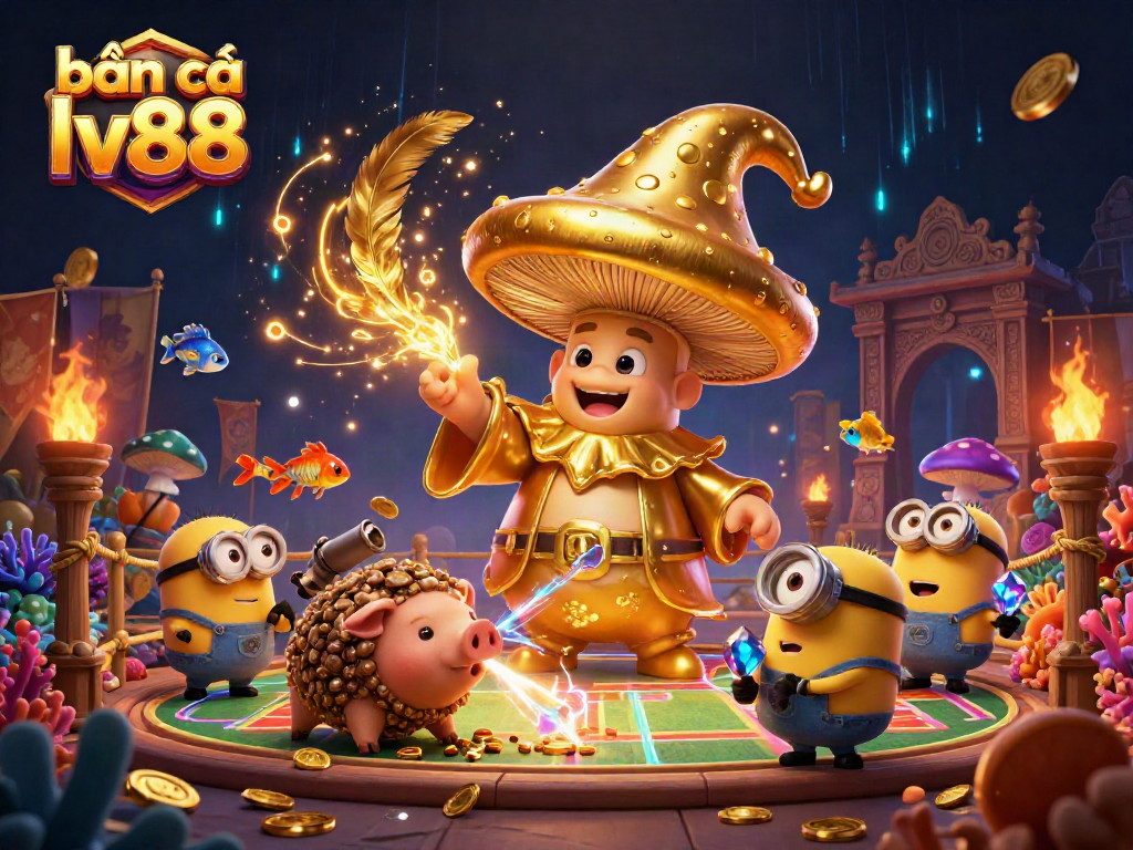 Engage in thrilling fish shooting gameplay with bắn cá lv88, featuring a whimsical wizard and treasure-hunting pig.