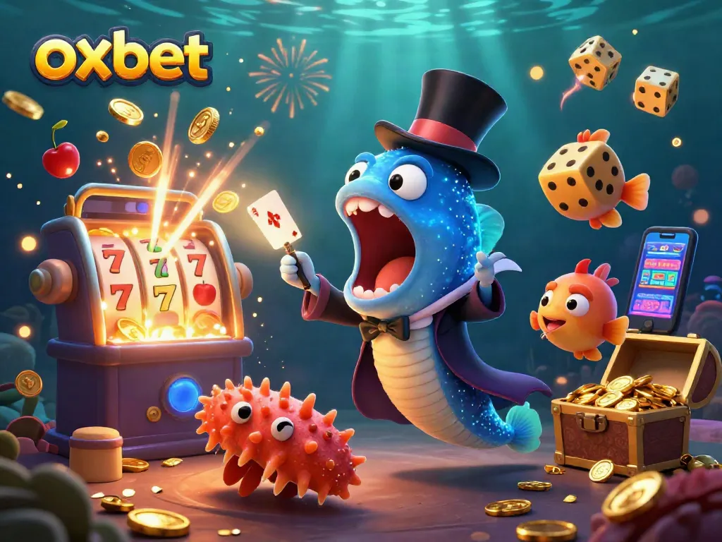 Experience thrilling card tricks with oxbet in an underwater casino scene featuring vibrant characters and symbols.