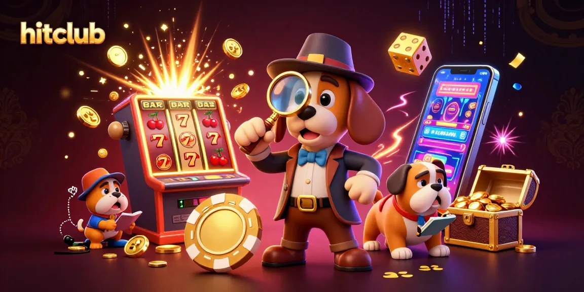 hitclub showcases a detective solving mysteries at a lively casino scene with exciting gaming elements.