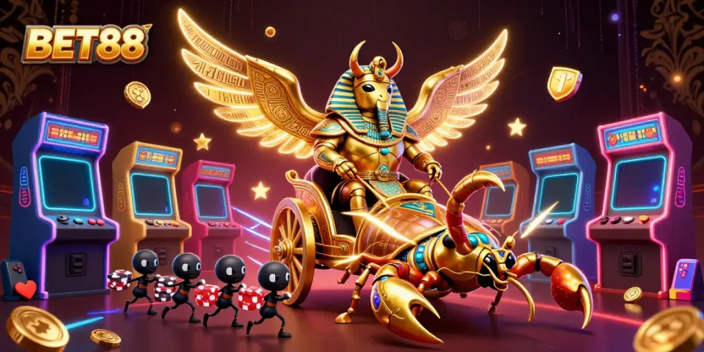 Experience thrilling casino action with BET88 in a vibrant, dynamic 3D illustration.