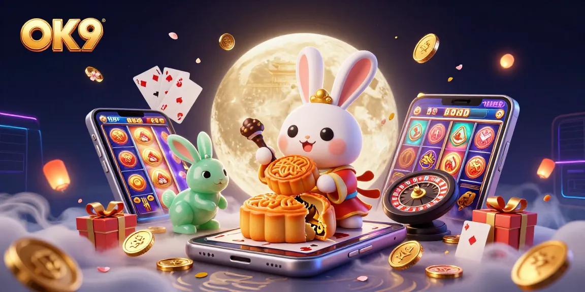 OK9 captures a thrilling casino experience with vibrant characters and gambling elements in a dynamic 3D illustration.