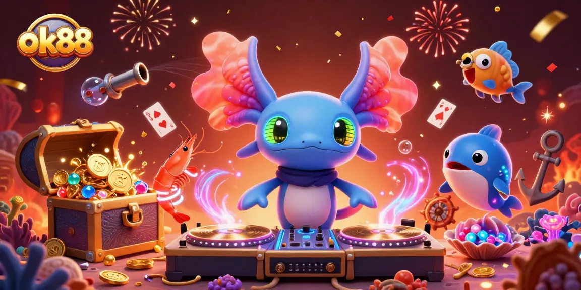 Engage with ok88 casino thrills in a vibrant underwater party scene full of excitement.
