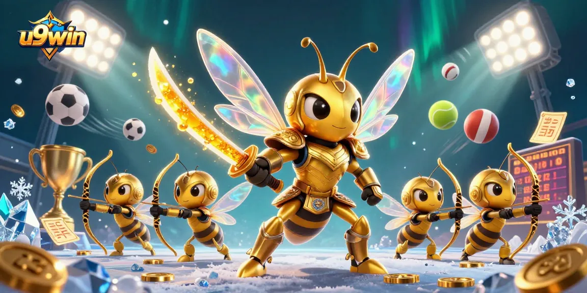 Experience thrilling gameplay with u9win's dynamic sports betting scene featuring golden characters.