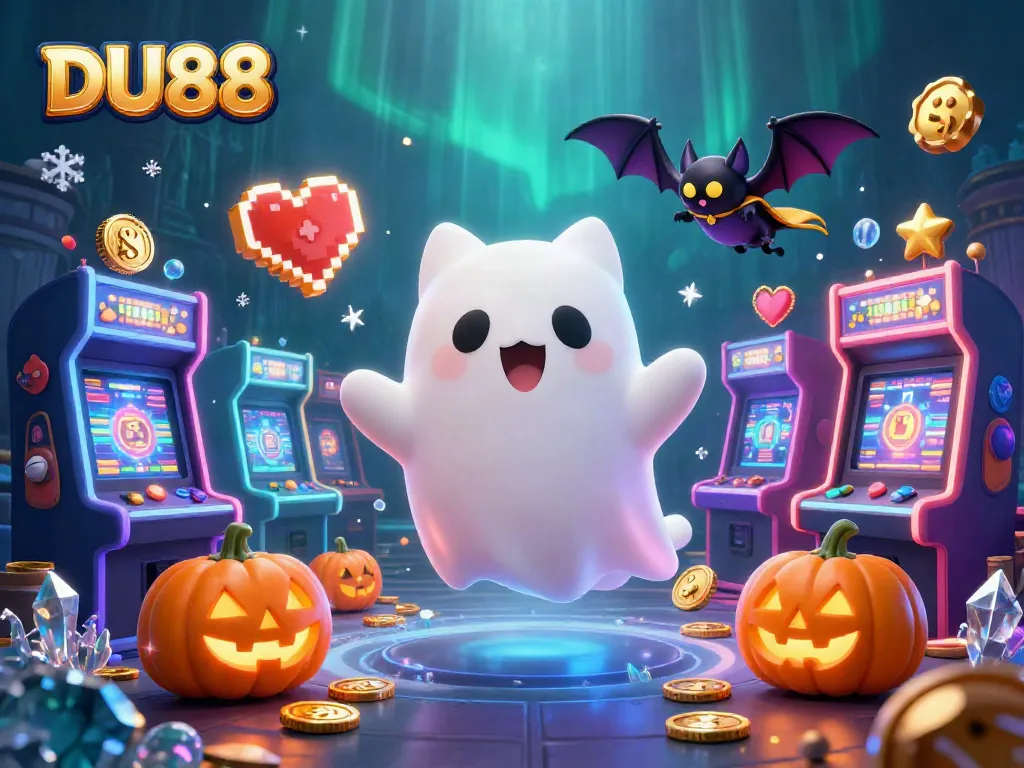 Play exciting slots at DU88 with immersive 3D casino illustration featuring ghost cat and vibrant gaming elements.