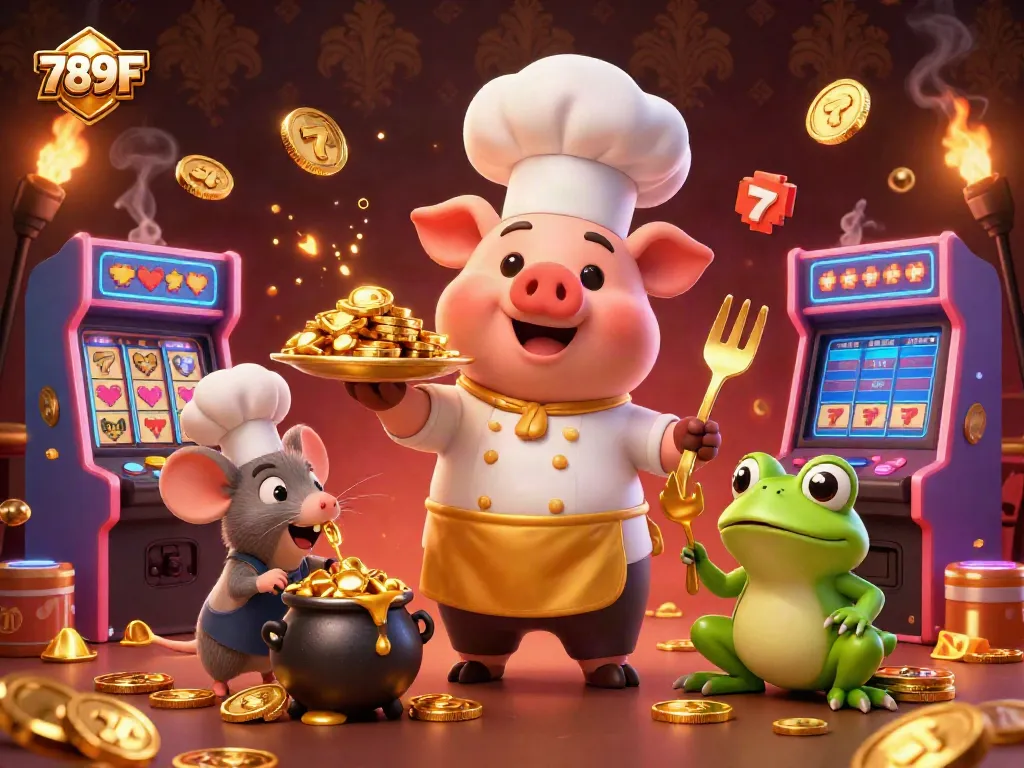 Experience thrilling gameplay with 789F's vibrant casino-themed illustration featuring gold coins and dynamic game elements.