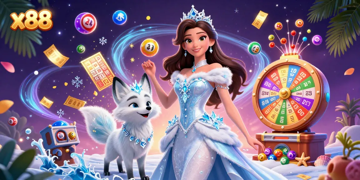 x88 engages players with a vibrant casino scene featuring lottery balls and a dynamic prize wheel.
