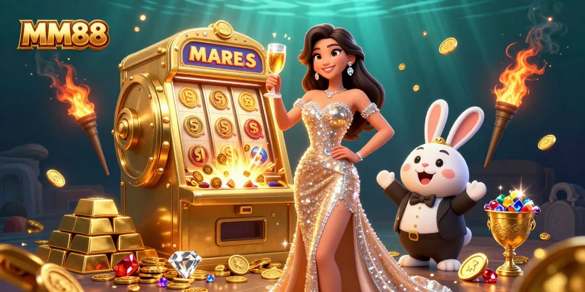 Win big at MM88 with a glamorous toast beside a golden jackpot slot machine!