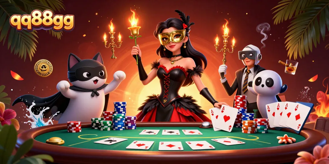 Engage in thrilling poker gameplay with the stunning characters showcasing qq88gg's vibrant casino atmosphere.