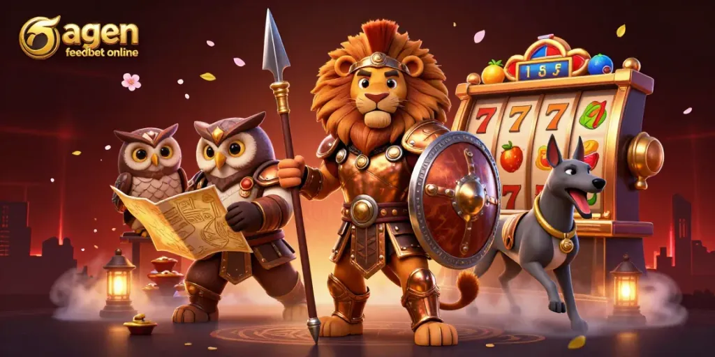 Spin the reels at agen feedbet online where the Spartan lion leads a high-stakes slot adventure