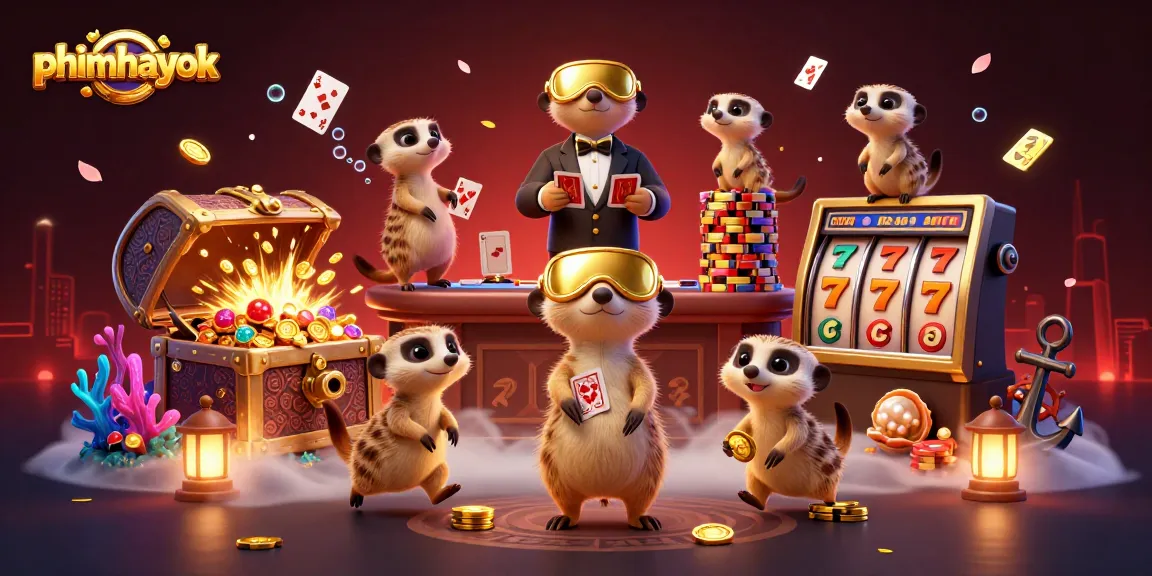 Engage with the imaginative gambling world of phimhayok featuring meerkats running a lively casino with vibrant slot elements.