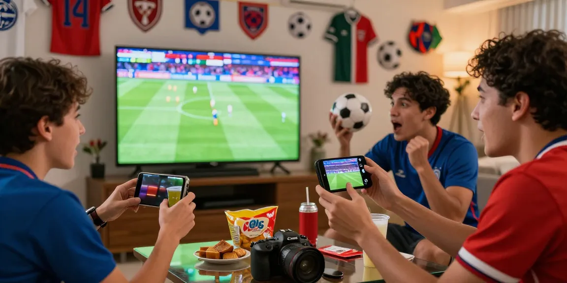 CakhiaTV soccer fans enjoying a live match on mobile devices, showcasing excitement and community atmosphere.