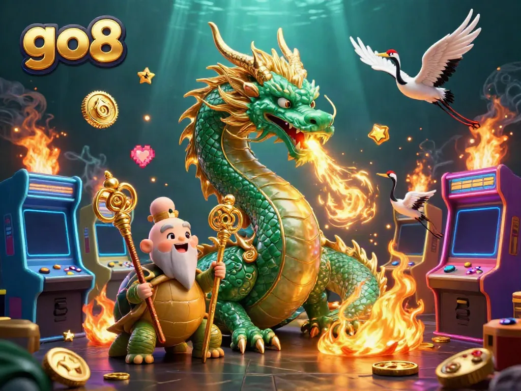 Engage with go8's vibrant casino world featuring golden dragon, sage, and lucky cranes.