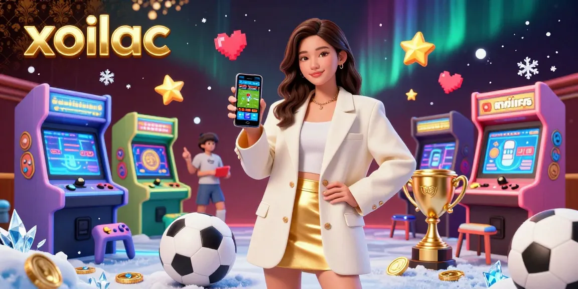 Engage with live sports betting on Xoilac with an immersive 3D visual experience featuring a friendly Asian woman and exciting gaming elements.